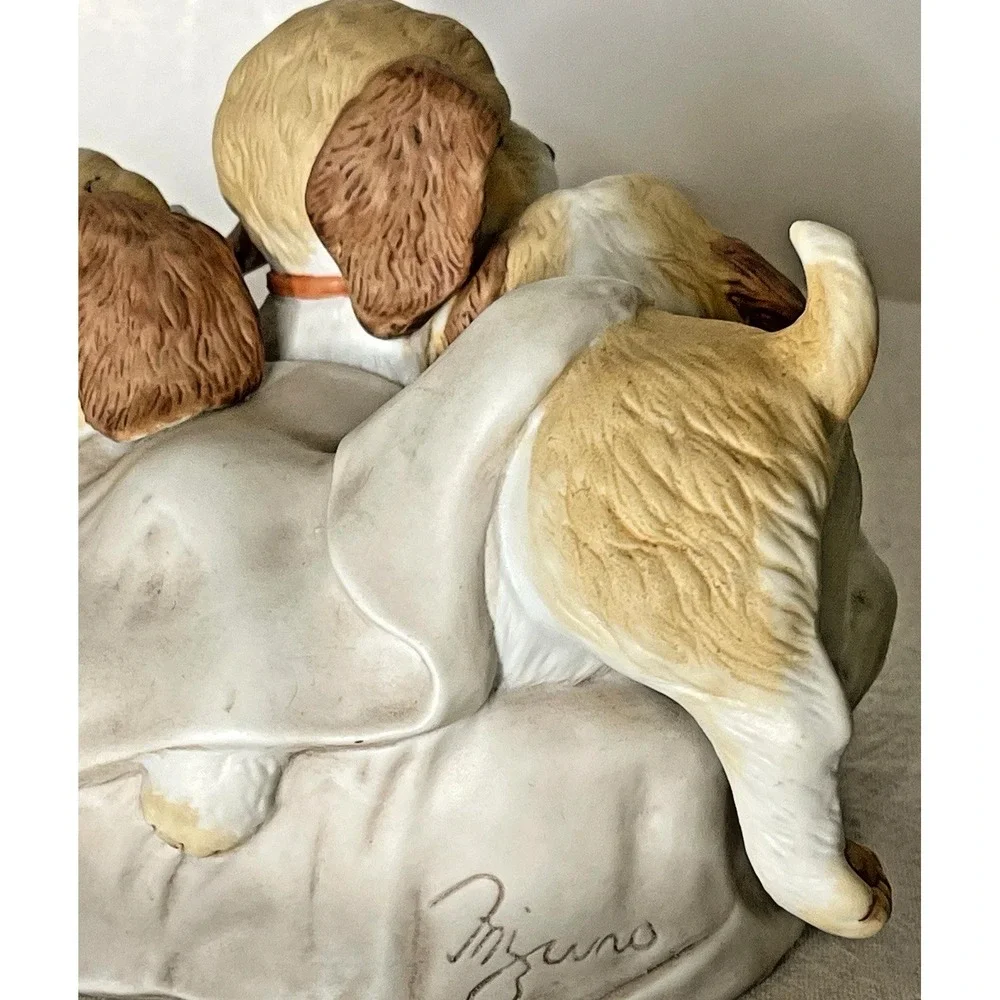 Vintage Homco 1990 Puppies‎ In Basket Figurine Masterpiece Porcelain Dog Decor
